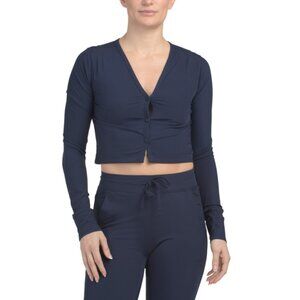 CREAM YOGA Navy Jamie Cropped Cardigan Top